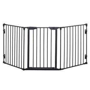 PawHut Pet Gate 3Panel Playpen Metal Safety Fence Stair Gate For Dogs Barrier Room Divider with Walk Through Door Automatically Close Lock
