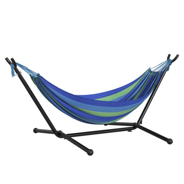 Outsunny 294 x 117cm Hammock with Stand Camping Hammock with Portable Carrying Bag, Adjustable Height, 120kg Load Capacity, Stripe