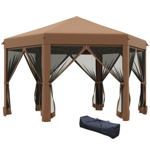 Outsunny 3.2m Pop Up Gazebo Hexagonal Canopy Tent Outdoor Sun Protection with Mesh Sidewalls, Handy Bag,