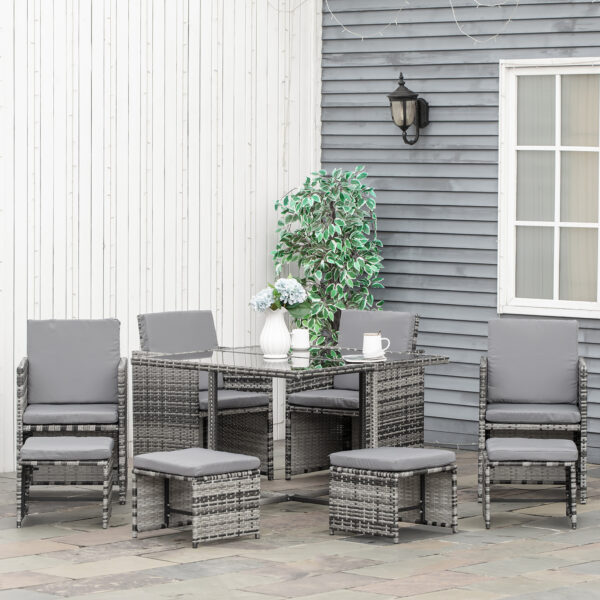 Outsunny 9PC Rattan Garden Furniture Outdoor Patio Dining Table Set Weave Wicker 8 Seater Stool Mixed