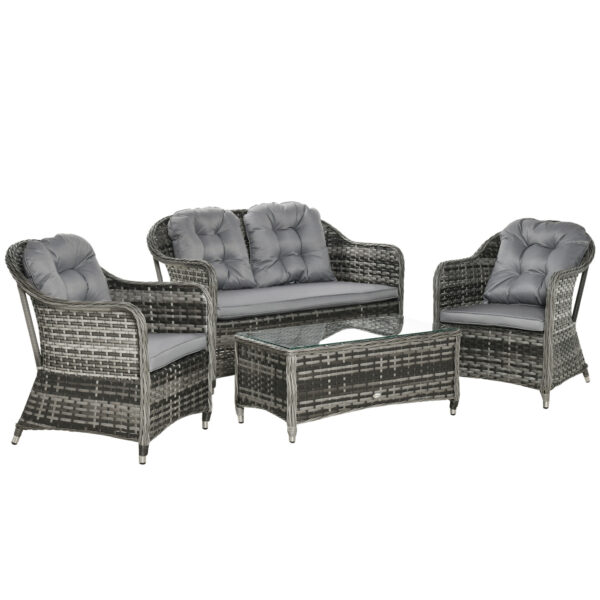 Outsunny 4Seater PE Rattan Wicker Sofa Set Outdoor Conservatory Furniture Lawn Patio  Table w/ Cushion