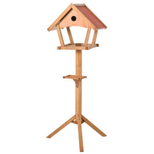 PawHut Wooden Bird Feeder Table Freestanding for Garden Backyard Outside Decorative Precut Weather Resistant Roof 49 x 45 x 139 cm Natural