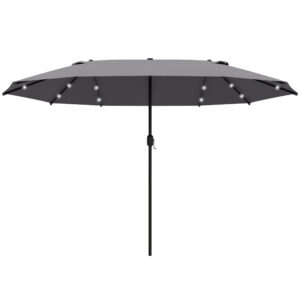 Outsunny 4.4m DoubleSided Sun Umbrella Garden Parasol Patio Sun Shade Outdoor with LED Solar Light ,