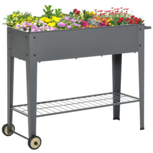 Outsunny Raised Garden Bed with Wheels, Mobile Planter Flower Box with Bottom Shelf , 104 x 39 x 80cm