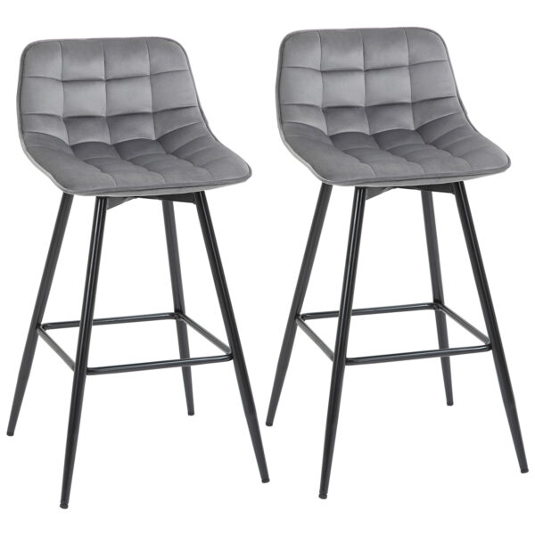 HOMCOM Set of 2 Bar stools With Backs VelvetTouch Dining Chairs Kitchen Counter Chairs  Fabric Upholste seat with Metal Legs, Backrest,