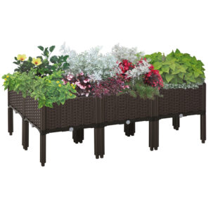Outsunny 6piece PP Raised Flower Bed Stackable Vegetable Herb Free Combination Grow Box with Drainage Holes