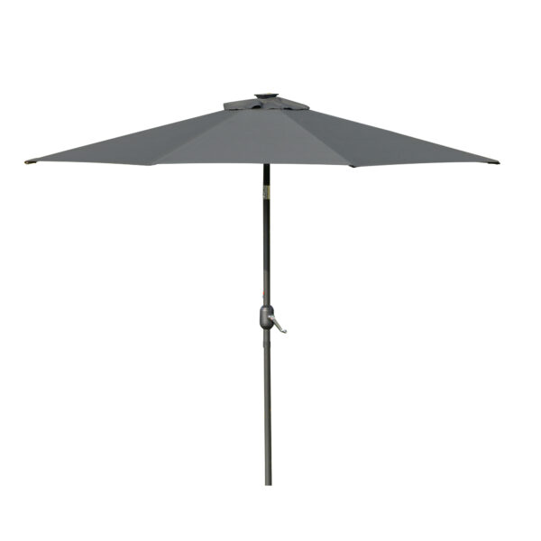 Outsunny 2.7m Garden Parasol, Patio LED Umbrella with Push Button Tilt/Crank 8 Rib Sun Shade for Outdoor Table Market Umbrella