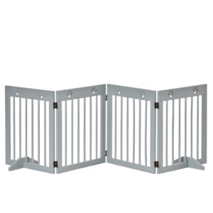 PawHut Pet Gate 4 Panel Wooden Dog Barrier Freestanding Folding Safety Fence with Support Feet up to 204cm Long 61cm Tall Light
