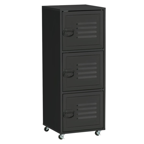 HOMCOM Rolling Storage Cabinet 3Tier Mobile File Cabinet with Wheels & Metal Doors for Home Office, Living Room,