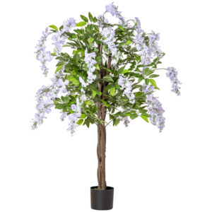 HOMCOM Artificial Realistic Wisteria Flower Tree Faux Decorative Plant in Nursery Pot for Indoor Outdoor D??cor, 110cm