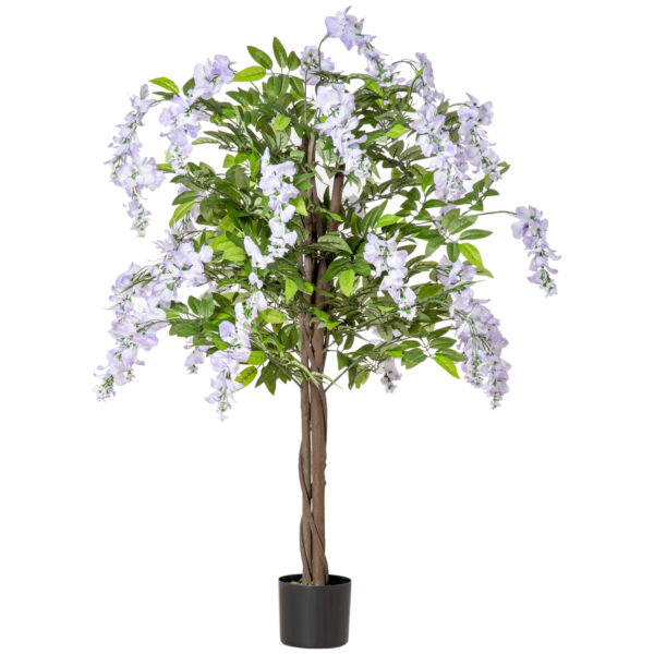 HOMCOM Artificial Realistic Wisteria Flower Tree Faux Decorative Plant in Nursery Pot for Indoor Outdoor D??cor, 110cm
