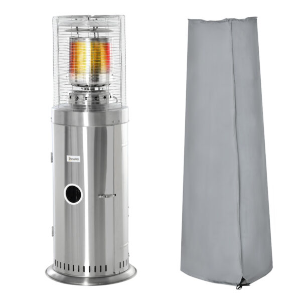 Outsunny 10KW Outdoor Gas Patio Heater Terrace Freestanding Bullet Style Heater with Wheels, Dust Cover, Regulator and Hose,