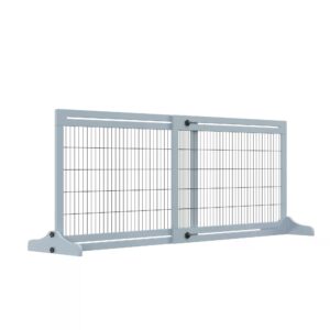 PawHut Adjustable Wooden Pet Gate, Freestanding Dog Barrier Fence with 3 Panels for Doorway, Hallway, 69H x 104183H cm,
