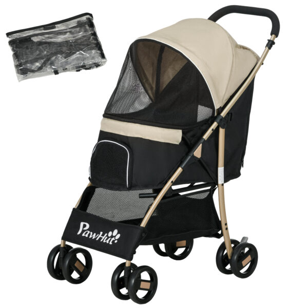 PawHut Oxfoad Pet Stroller for Small Minature Dogs with Rain Cover  Khaki