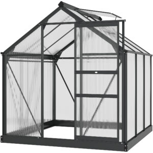 Outsunny 6 x 6 ft Clear Polycarbonate house Large WalkIn  House Garden Plants Grow House w/ Slide Door and PushOpen Window