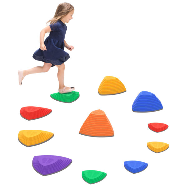 ZONEKIZ 11 PCs Stepping Stones Kids Balance River Stones Indoor Outdoor for 38 Ages Obstacle Course, Sensory Play, Stackable, NonSlip