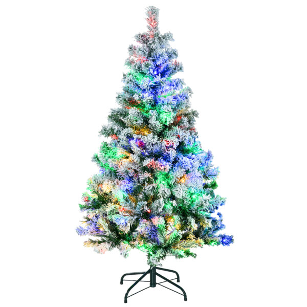 HOMCOM 4.5' Artificial Snow Christmas Trees with Frosted Branches, Warm  or Colourful LED Lights, Steel Base