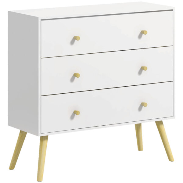 HOMCOM Chest of Drawers, 3Drawer Storage Organiser Unit with Wood Legs for Bedroom, Living Room,
