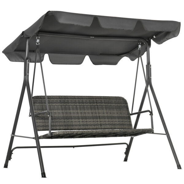 Outsunny 3person Outdoor PE Rattan Swing Chair, Patio Wicker Hanging Swing Bench with Steel Frame Stand & Adjustable Canopy,