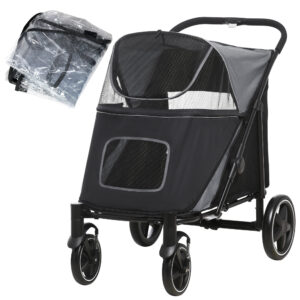 PawHut 4 Wheel Pet Stroller with Rain Cover for Medium and Large Dogs