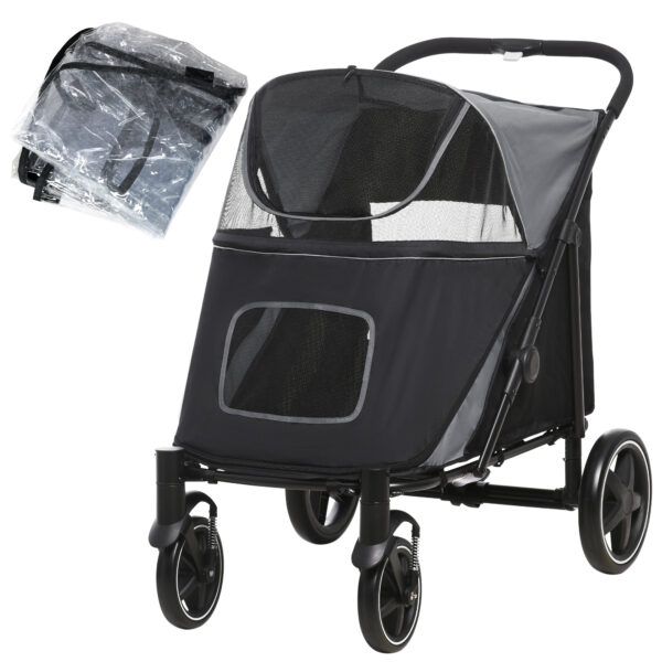 PawHut 4 Wheel Pet Stroller with Rain Cover for Medium and Large Dogs
