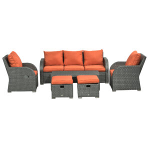 Outsunny 6pc Outdoor Rattan Wicker Furniture Set with 3Seat Sofa, 2 Single Sofas, 2 Footstools and  Table