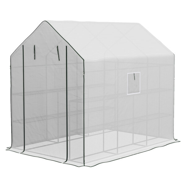 Outsunny Walkin house w/ 3 Tier Shelves,  House Garden Grow House w/ PE Cover, Rollup Door, Mesh Windows, 140 x 213 x 190cm,