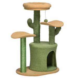 PawHut Cactus Cat Tree, 83cm Cat Climbing Tower, kitten Activity Centre with Teddy Fleece House, Bed, Sisal Scratching Post and Hanging Ball,