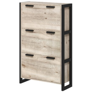 HOMCOM Shoe Storage Cabinet with 3 Flip Drawers Adjustable Shelf 18 Pairs Narrow Shoe Cupboard for Entryway Natural Woodeffect