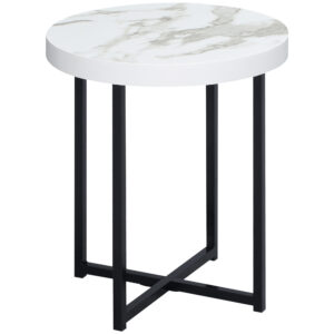 HOMCOM Round Side Table with Metal Legs, Modern End Table Bedside Table for Living Room, Bedroom,