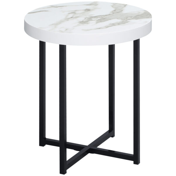 HOMCOM Round Side Table with Metal Legs, Modern End Table Bedside Table for Living Room, Bedroom,
