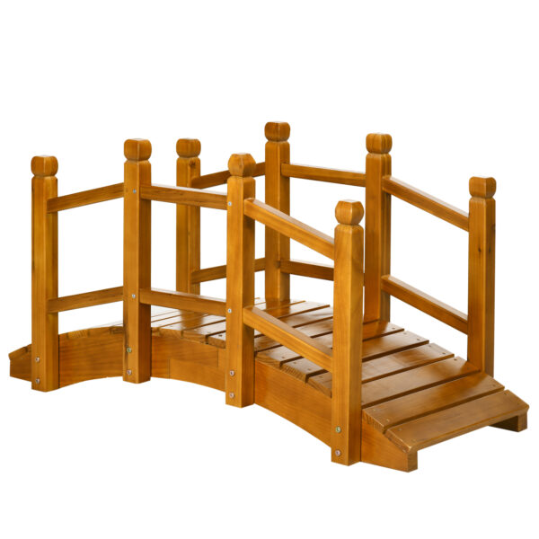 Outsunny Wooden Garden Bridge with Safety Railings, Arc Footbridge for Pond Backyard Stream,
