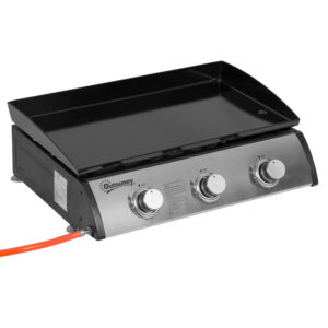 Outsunny Gas Plancha Grill with 3 Stainless Steel Burner, 9kW, Portable Tabletop Gas BBQ w/NonStick Griddle for Camping Picnic Garden Party Festival