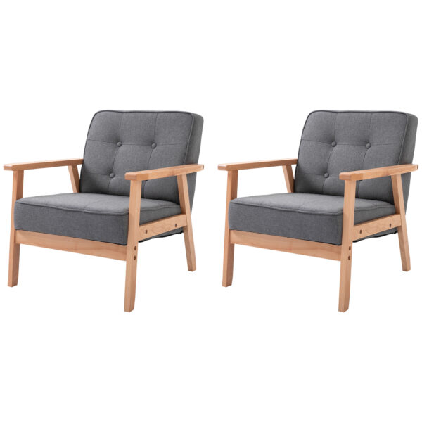 HOMCOM Reception Retro Accent Chair Beech Wood Frame Armchair Occasional Living Room Reception Bedroom Balcony Conservatory Padded, Set of 2,