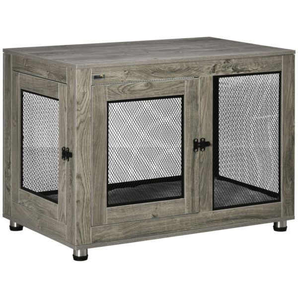 PawHut TwoInOne Dog Cage & Side Table, with Two Doors, Cushion, for Large Dogs