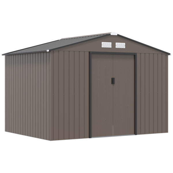 Outsunny 9 x 6FT Garden Metal Storage Shed Outdoor Storage Shed with Foundation Ventilation & Doors,