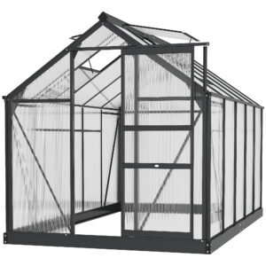 Outsunny Clear Polycarbonate house Large WalkIn  House Garden Plants Grow Galvanized Base Aluminium Frame with Slide Door, 6 x 10ft