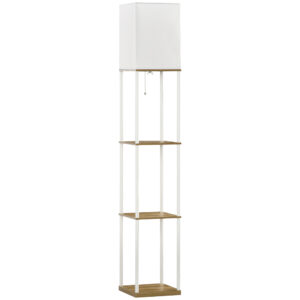 HOMCOM Modern Floor Lamp with Shelves, 3 Layer Shelf Tall Standing Lamp with Fabric Lampshade, Pull Chain Switch Bulb not included
