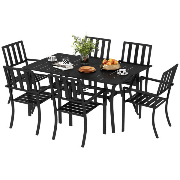 Outsunny 7 Pieces Garden Table and Chairs 6 Seater Outdoor Table and Chairs with Umbrella Hole, for Poolside, Garden,