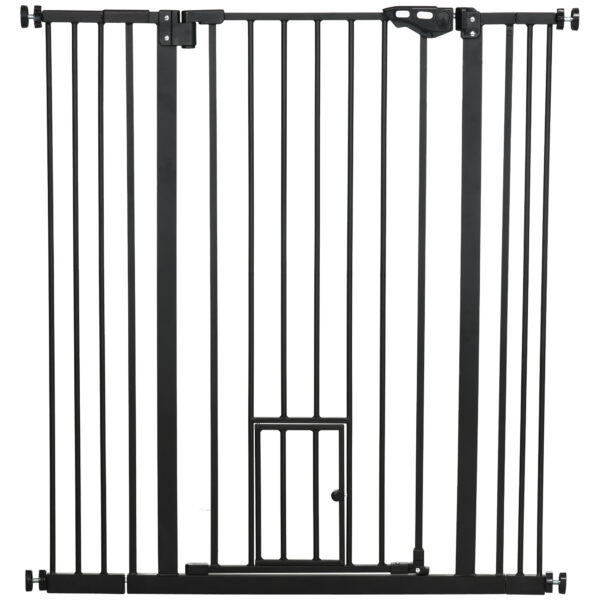 PawHut Extra Tall Pet Gate, Indoor Dog Safety Gate, with Cat Flap, Auto Close, 74101cm Wide