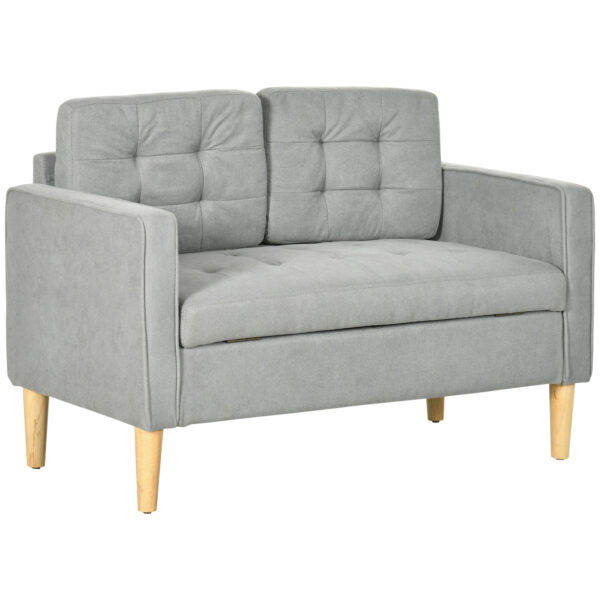 HOMCOM Modern 2 Seater Sofa with Hidden Storage, 117cm Tufted Cotton Couch, Compact Loveseat Sofa with Wood Legs, Light