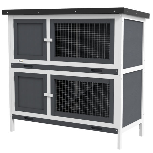 PawHut Double Decker Rabbit Hutch 2 Tier Guinea Pig House Pet Cage Outdoor with Slidingout Tray, 100x47x91cm,