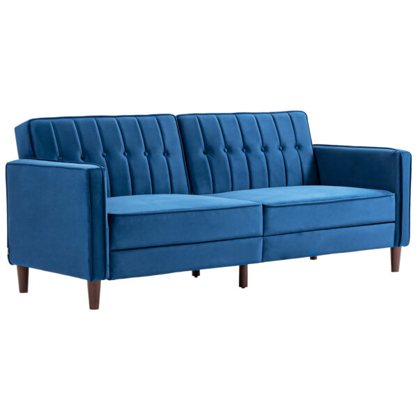HOMCOM Modern Convertible Sofa Futon VelvetTouch Tufted Couch Compact Loveseat with Adjustable Split Back,