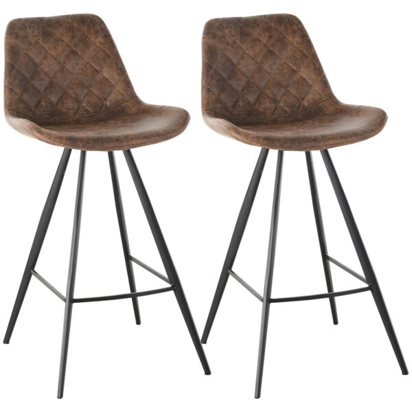 HOMCOM Set Of 2 Bar Stools Vintage Microfiber Cloth Tub Seats Padded Comfortable Steel Frame Footrest Quilted Home Cafe Kitchen Chair Stylish