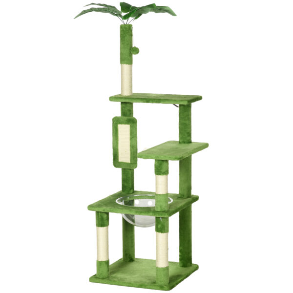 PawHut 142cm Cat Tree Tower, with Scratching Post, Hammock, Toy Ball, Platforms