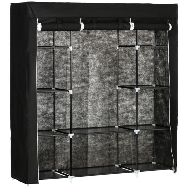 HOMCOM Fabric Wardrobe, Portable Wardrobe with 10 Shelves, 1 Hanging Rail, Foldable Closets, 150 x 43 x 162.5 cm,