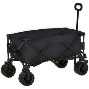 Outsunny Outdoor Folding Garden Trolley on Wheels, Capming Cargo Wagon Cart Trailer w/ Handle, Wheels for Beach Garden,