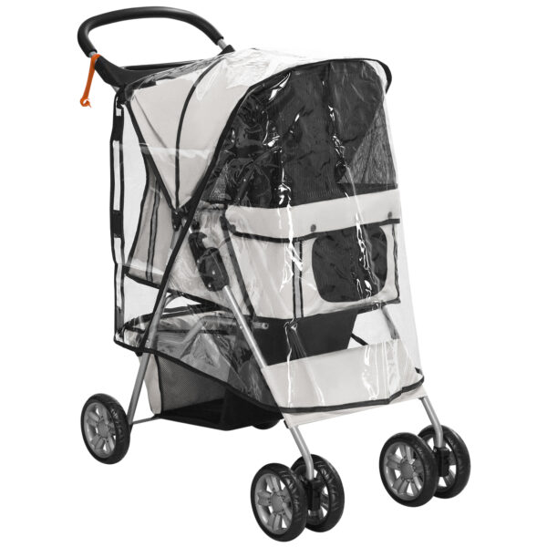 PawHut Dog Stroller with Rain Cover for Small Miniature Dogs, Folding Pet Pram with Cup Holder, Storage Basket, Reflective Strips,