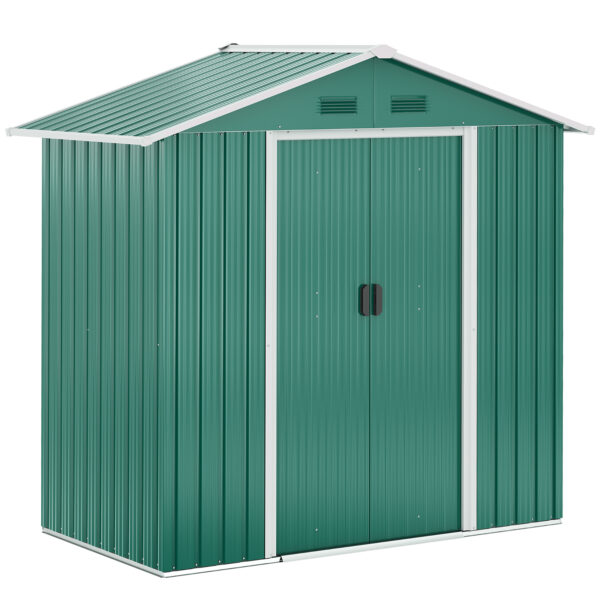Outsunny 6.5ft x 3.5ft Metal Garden Storage Shed for Outdoor Tool Storage with Double Sliding Doors and 4 Vents,