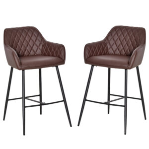 HOMCOM Set of 2 Bar stools With Backs Retro PU Leather Bar Chairs w/ Footrest Metal Frame Comfort Support Stylish Dining Seating Home